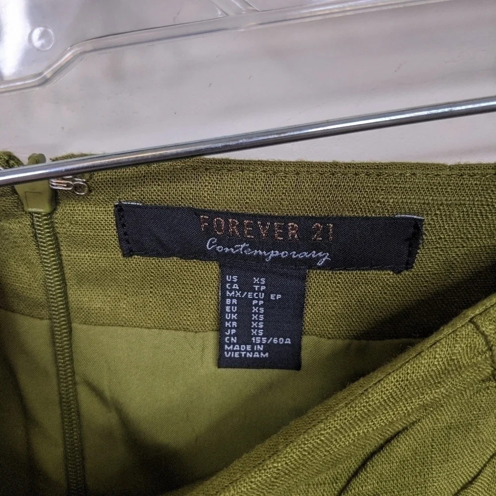 Forever 21 Faux Wrap Linen Blend Olive Green Mini Skirt - Size XS